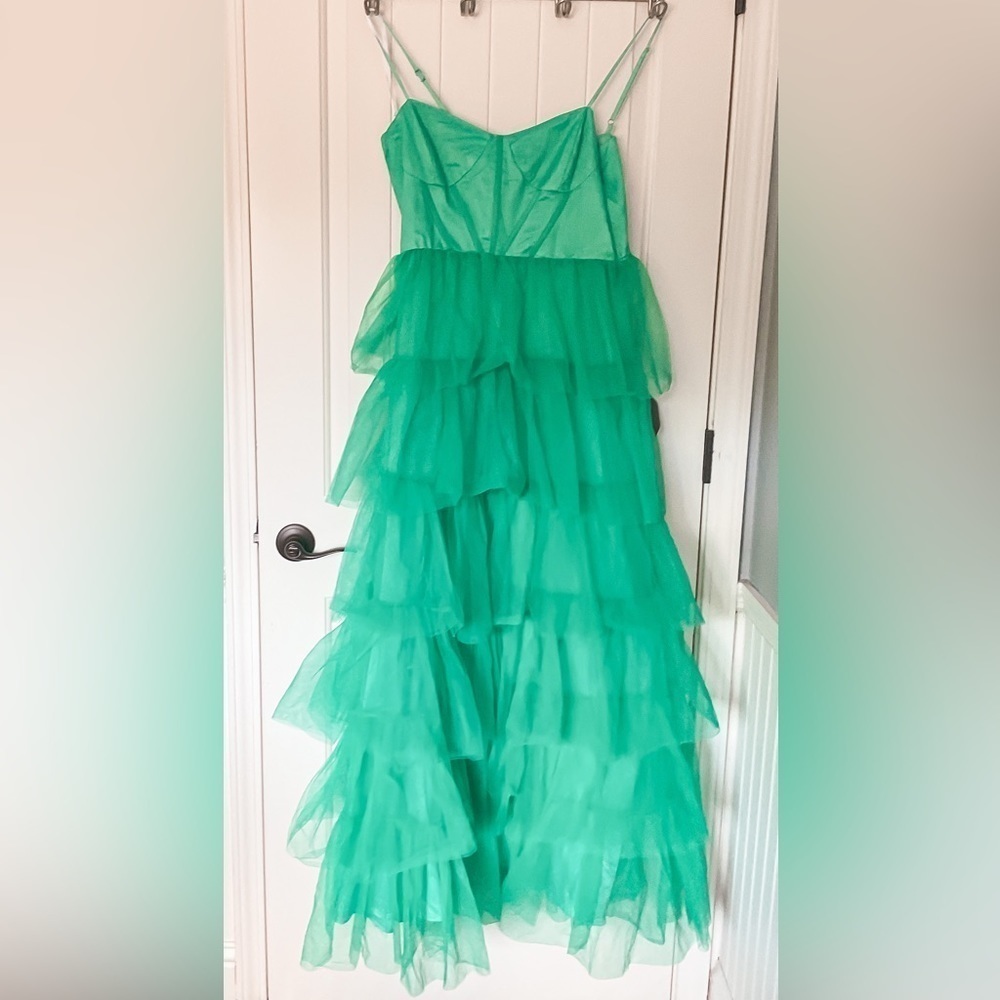 Rule the Runway Teal Green Tulle Bustier Tiered Maxi Dress - Picture 4 of 11